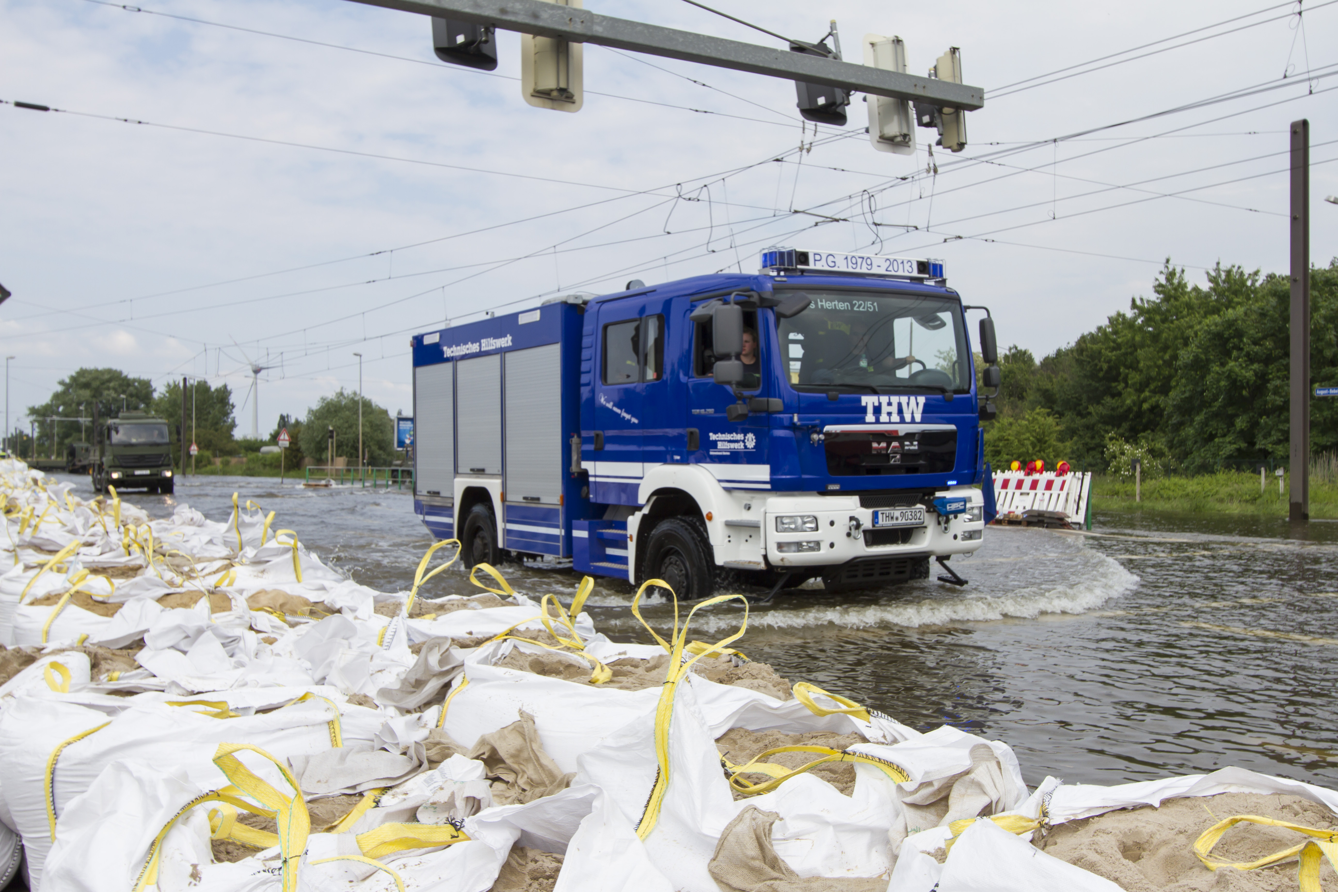 Bigbags and flooded street